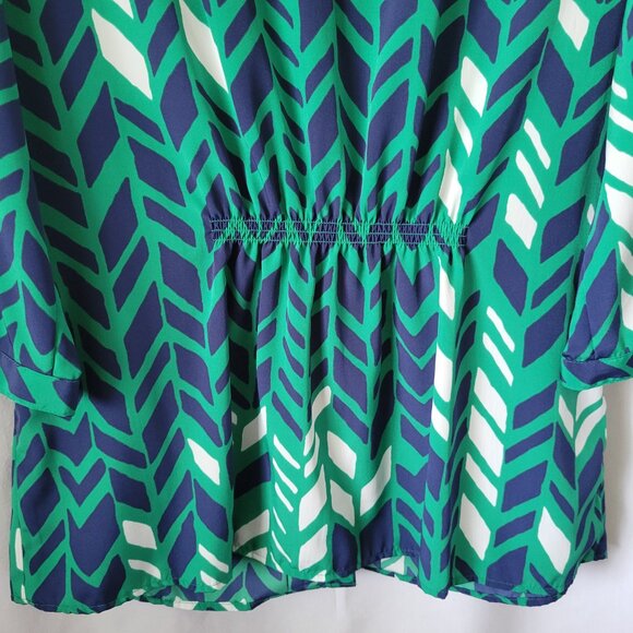 Coldwater Creek Blouse Sz Large 14 Pleated 3/4 sleeve button front green blue - Picture 13 of 14